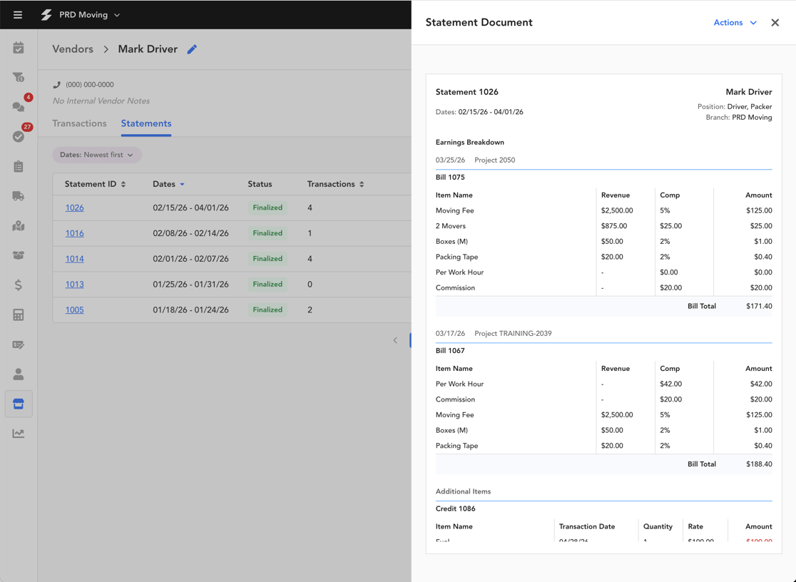 Vendor Statement PDFs